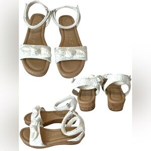 White Lace Sandals with Cork Heel